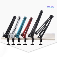 PASO_Foldable Microphone Stand with Universal Clip Adapter Pliable 360 Degree Rotation Dual Support Springs Easy Install Studio DJ Podcasting Microphone Holder