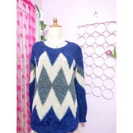 FUZZY ARGYLE KETUPAT KNIT SWEATER TOP