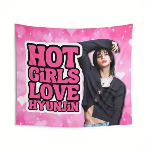 1pc SKZ Hyunjin Hot Girls Love Hyunjin Concert Banner Pink Polyester Tapestry with Starry Design Per