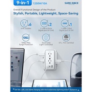 Multi Plug Wall Outlet, USB Wall Charger, Surge Protector,1250W/10A, 1050J, 6 Outlets+2 USB-A Port+1