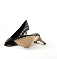 義大利真皮黑編織尖頭跟鞋