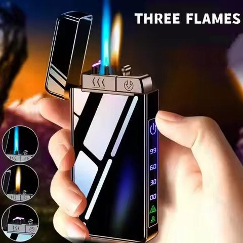 2024 New Metal USB Windproof Lighter Torch Jet Dual Plasma Arc Lighter Gas Electric Butane Rechargea