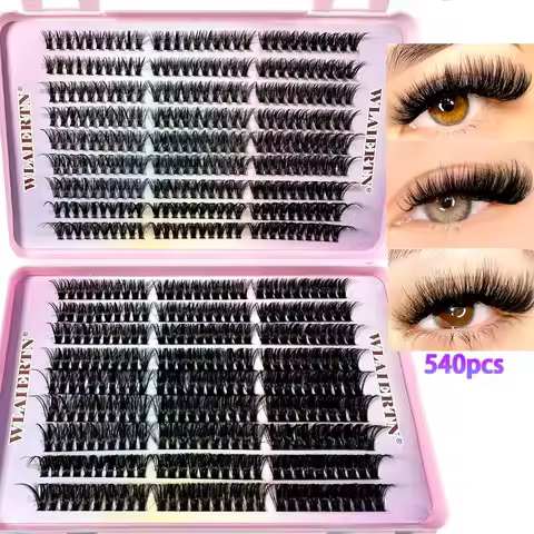 Faux Mink Eyelashes 540Cluster C Curled 9-16mm Mixed Natural Eyelash Extension 3D Russian Strip Pers