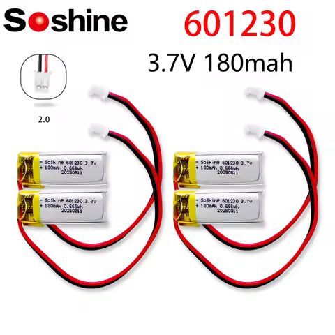 Soshine 601230 Polymer Li Ion Batteries 601230 180mAh Lipo Battery for LED Light Smart Recorder Hand