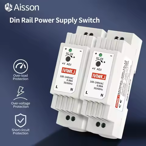 DR-15 15W Industrial DIN Rail Switching Power Supply Input 100-240V AC Output DC 5V 12V 24V 1.25A 0.