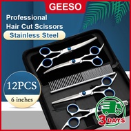 GEESO 12PCS Professional Hair Cut Scissors Set Stainless Steel Gunting Rambut Shears Barber Scissors