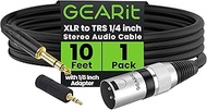 GearIT XLR Male To TRS Male 1/4 inch 6.35mm (TRS To XLR Male Cable) 10 Feet - With 1/8 inch 3.5mm Ad