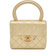 Chanel Metallic Gold Quilted Lambskin CC Top Handle Mini Kelly Bag Gold Hardware, 1991-1994