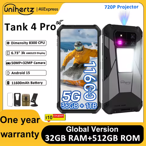Unihertz by 8849 Tank 4 pro 5G Phone Built-in 720P Projector Dimensity 8300 16GB/18GB 3k AMOLED 1160