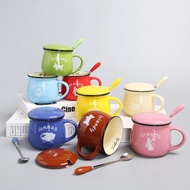 Premium COLORFUL ceramic cup 8 COLORS WITH LID and SPOON, capacity 350ml, RANDOM patterns, ceramic c