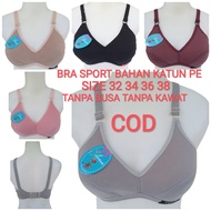 Bra Sport Murah size 32 34 36 38 tanpa kawat tanpa busa bahan katun pe halus warna pink abu-abu mocc