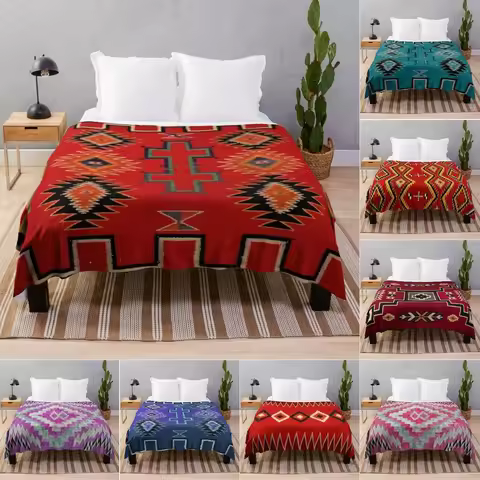 Scan of Original Throws Blanket 1890 Retro Blanket with Navajo Saddle, Soft Flannel Bed Blankets War