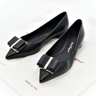 Ferragamo 菲拉格慕 黑色 羔羊皮 Zeri 尖頭蝴蝶結平底鞋 單鞋