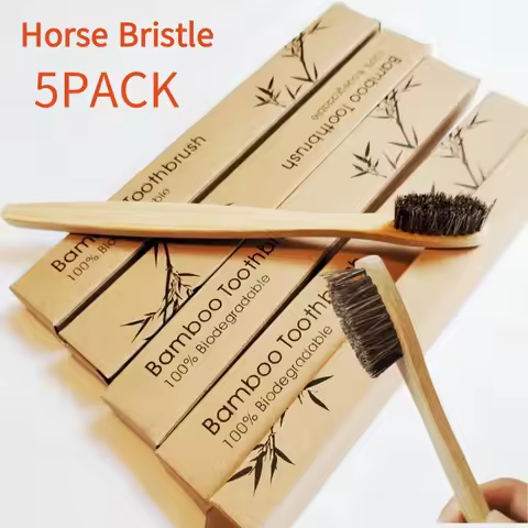 5 Pack Horse Bristles Bamboo Toothbrushes Soft Natural Bristle Wooden Toothbrush Compostable Biodegr