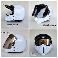 Helm Cakil Modular Putih Gloss (Half Face / Full Face) - Helm Retro -