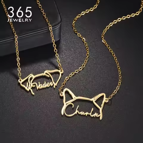 365 New Personalized Pet Ear Style Cute Custom Name Necklace Stainless Steel Nameplate For Boy Girl 