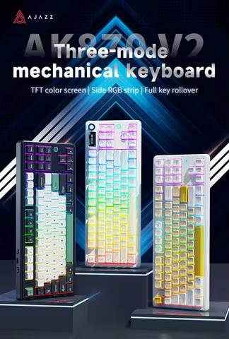 AJAZZ AK870 V2 Triple-Mode Wireless Mechanical Keyboard with TFT Color Screen, Volume Knob, RGB Ligh