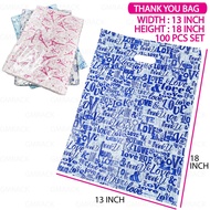 [GMRACK] THANK YOU PLASTIC BAG GIFT BAG 4X6" 5X8" 6X9" 7X10" 8X11" 9X13" 11X15" 12X17" 13X18" 100/20