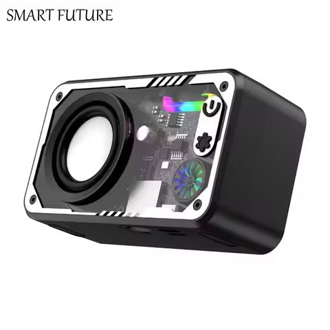 RGB Light Transparent Mecha Speaker Colorful LED Lighting Double Bass Diaphragm Wireless Bluetooth S