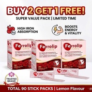 Buy 2 Get 1 Free Ferrolip Forte Iron Supplement Lemon Flavor 30 Stick Packs Microencapsulated Iron +