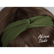Solid Color Olive Green Black Navy Linen Retro Japanese Korean Rabbit Ears Cross Elastic Headband Ha