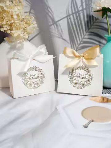 Indian Diwali Candy Box, Indian Festival Decoration Festival, Halloween, Orange Box, White Box Exqui