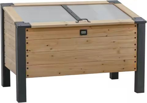 Portable Mini Greenhouse Cold Frame, 4x2ft Cedar Wood Raised Garden Planter with Auto-Vent Lid for Y