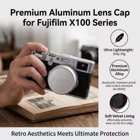 Black & Silver Camera Lens Cap Anti-Dust Front Lens Protector Cover For Fuji Fujifilm X100VI X100V C
