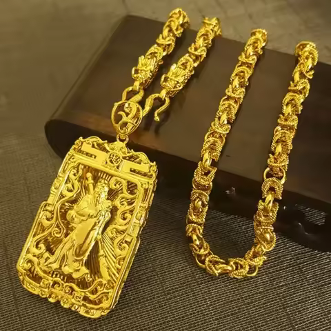 Dragon Pendant AU750 Gold Necklace - Guanyin 18K Pendant Necklace, Bold and Stylish Jewelry Gift for