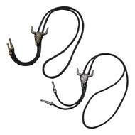[lzdjlmy2ua] Bolo Tie with Hand Braided Lanyard Boho Necklace Vintage Alloy Bull Head Necklace