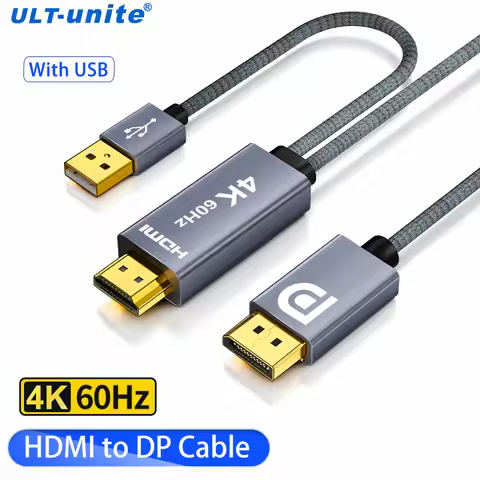 4K HDMI to DP Cable HDMI To Display Port Converter 144Hz Audio Video DisplayPort Cord Unidirectional