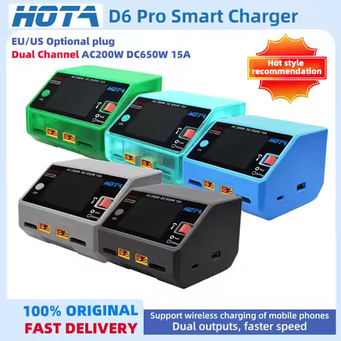HOTA D6 Pro AC 200W DC 650W 15A 2X325W 2X15 ACharger With Wireless Charging for NiZn/Nicd/NiMH Batte