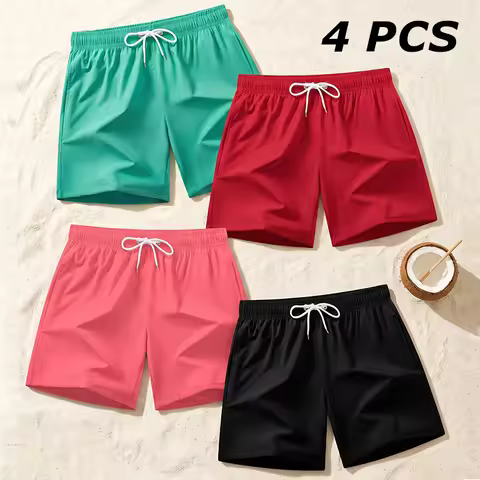4 Piece Set Men's 5 Inch Board Shorts with Triangular Mesh Lining Summer Beach Shorts Quick Dry Swim