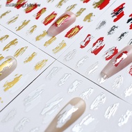 [milliongridnew] Irregular Block Pattern Mirror Glossy Nail Sticker Magic Horaphic 3D Gold Silver Decals Tips Manicure Decorations GZY