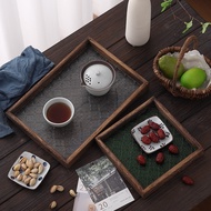 Begonia Tray Glass Tea Tray Retro Rectangular Transparent Wooden Frame Coffee Dessert Household Glas