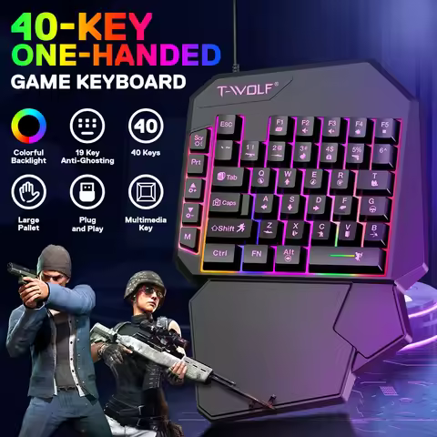 Single-handed keyboard and mouse gaming kit for "Kingdom Rush" mobile game. Left-handed keyboard.