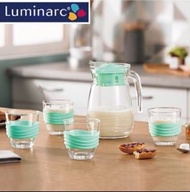 【餐盤】Luminarc樂美雅 法國牌湖水綠強化玻璃杯壺五件組(1壺4杯)