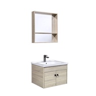 SOSUCO เซ็ตตู้อ่างล้างหน้า 60ซม. พร้อมกระจก และชั้นวางของใต้กระจก สีโอ๊คอ่อน SV1201WO