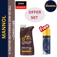 Mannol 7830 Motorbike 4-Tank HD Semi Synthetic SAE 20W50 Motor Engine Oil 1L + 7901 CHAIN LUBE