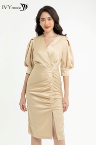 Đầm xếp cổ chữ V IVY moda MS 48M8054