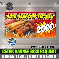 Spanduk jualan sate seafood bakar - banner sosis bakar - baner aneka jajanan bakaran dengan Desain y