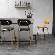 ST-🚢Iron Bar Chair Bar-Stool Bar Stool Industrial Style Bar Chair Nordic Soft Bag Retro American High Leg Chair
