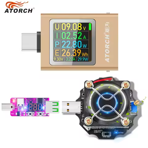 65W Electronic Load USB Tester DC5-24V Type-C Voltmeter Tester With PD3.1 Voltage Trigger Charger Po