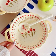 Ins Style Ceramic Underglaze Color Double Ear Bowl High-value Tableware Household Cream Style Cerami