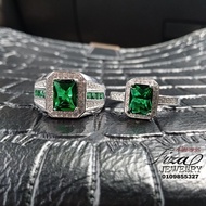 cincin couple permata hijau silver 925, couple ring batu hijau perak 925, silver 925 couple ring eme