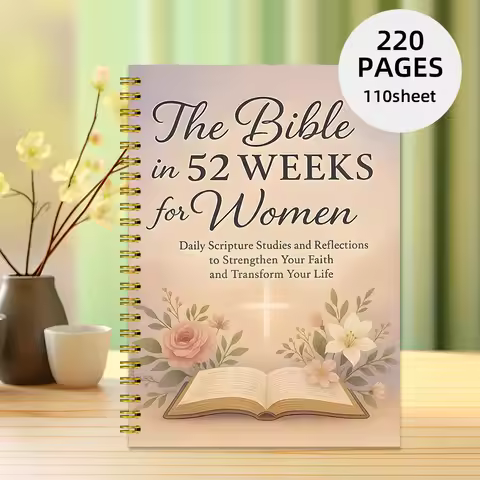 1Pcs 52 Weeks Bible Study Notebook for Women, Floral Hardcover Spiral Journal, Daily Scripture Refle