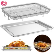 2 Piece Stainless Steel Air Fryer Basket Pan Extra Large Crisper Tray for Baked Fries Bacon Chicken 