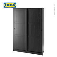 IKEA RAKKESTAD Lemari Pakaian Dengan Pintu Geser Hitam 117x176 cm