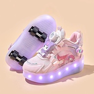 Kids Two-Wheel Invisible Walking Rounds Skate Boy Girl Detachable Roller Shoes Size 28-37