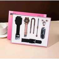 A68 Plus Smart Watch 6-in-1 Gift Set for Women with Jewelry | Stylish Smartwatch Hadiah Set Jam Pint
